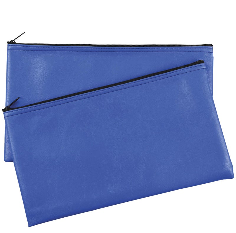 Manaloom Security Bank Deposit/Utility Zipper Coin Bags, 11 X 6 Inches - Leather Zipper Pocket Money Holder, safe for Cash, Coins, Legal Documents, Receipts - Blue - 2 Pack - Image 1